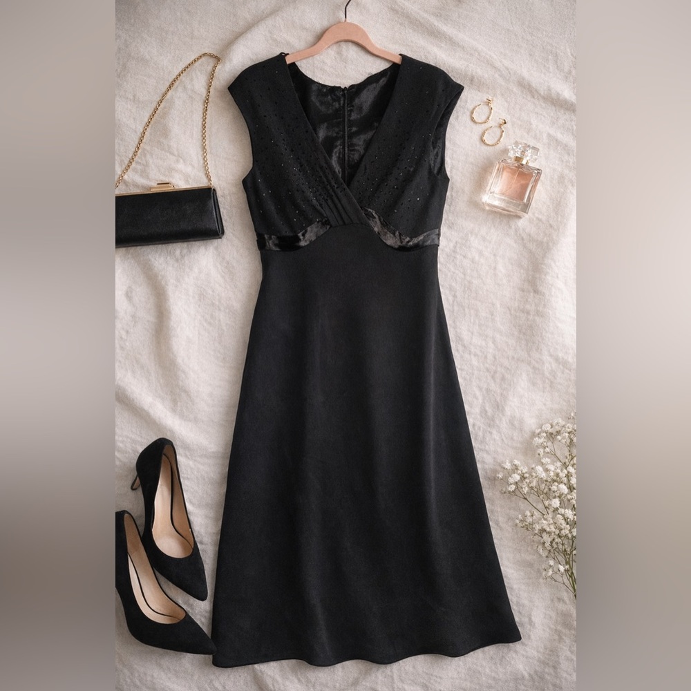 S.L. Fashions Black Beaded Dress